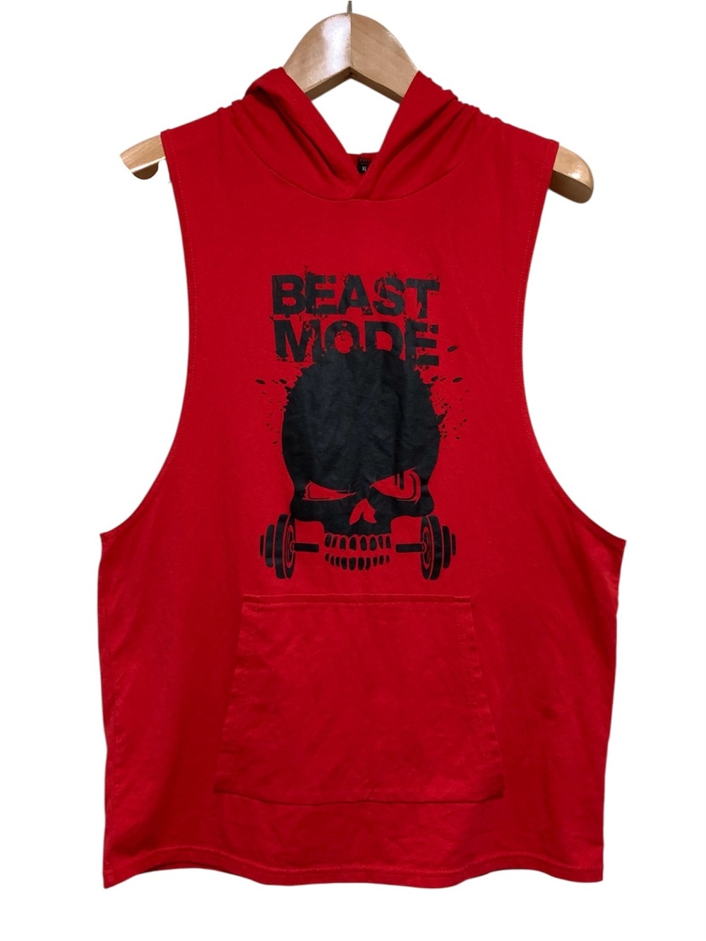Beast Mode Sleeveless Muscle Red Hoodie Black Graphic Size XL Gym Workout - Picture 2 of 5